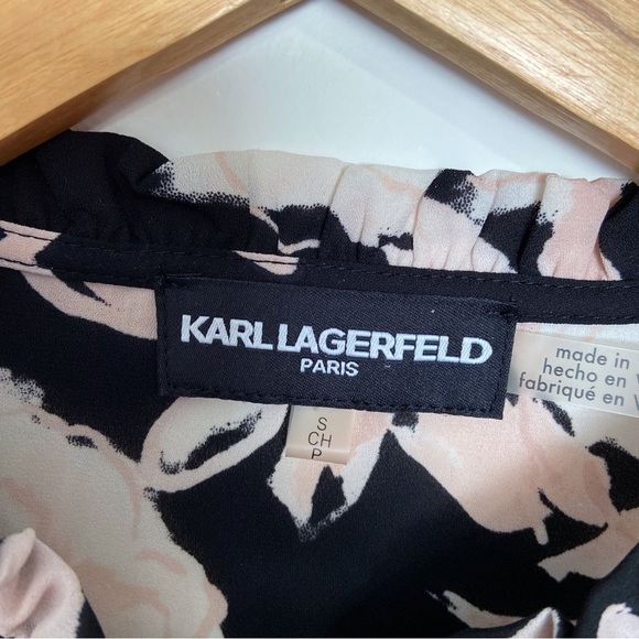 KARL Lagerfeld floral crepe blouse black pink ecru white pearls embellishments - Picture 4 of 16